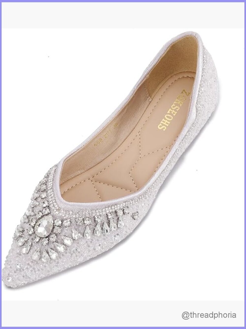 Sparkly Rhinestone Pointed Toe Wedding Dress Flats Comfortable Ballet Shoes
